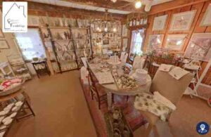 Interior of a country-themed store with lots of Christmas items for sale.